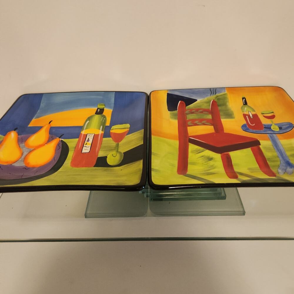 Set of 2 Vintage Naylor Hand painted Wine Themed 8x8 plates